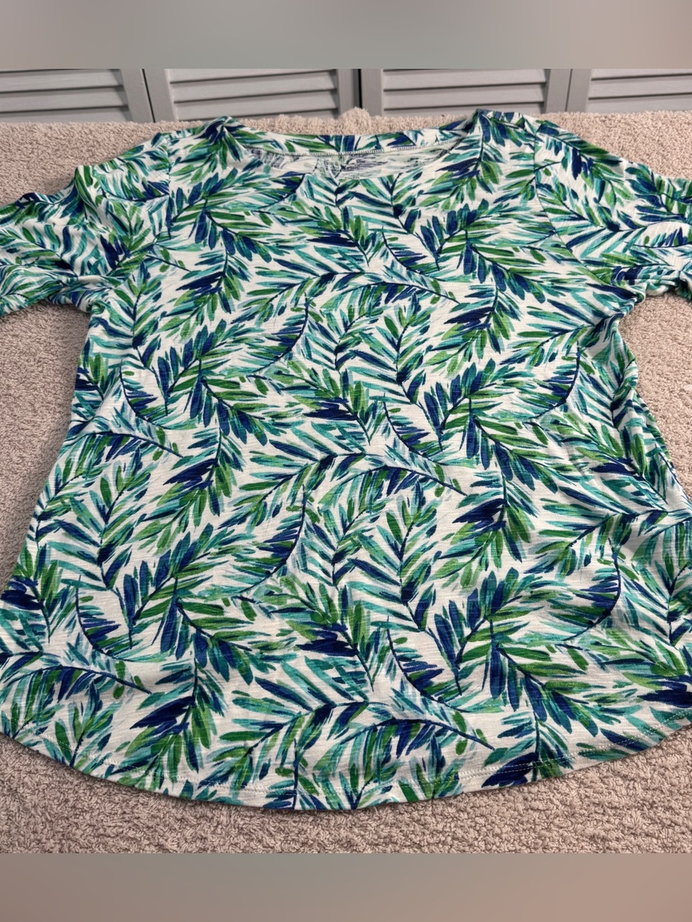 J.Jill Pima Cotton Elbow Sleeve Leaf Print Top